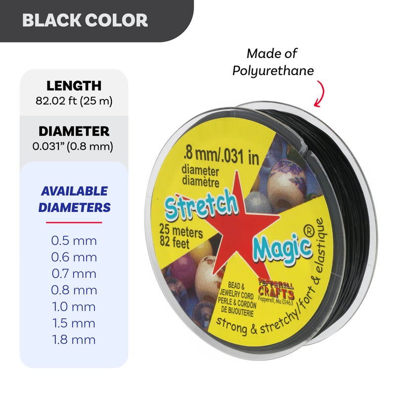 Stretch Magic Elastic Beading Cord â€“ Black Color, 0.8mm in Diameter, 25-Meter (82 ft) - Easy to Knot, Strong & Stretchy String for Making Beaded Jewelry - Image 3